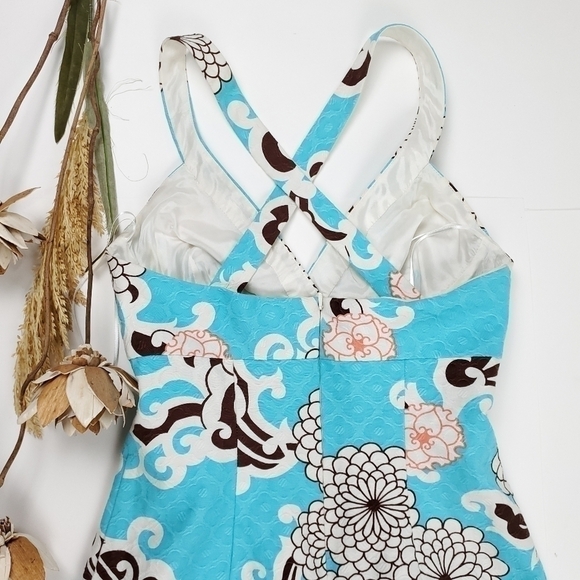 Trina Turk Turquoise Brown Floral Sundress Sz 2 - Picture 7 of 14